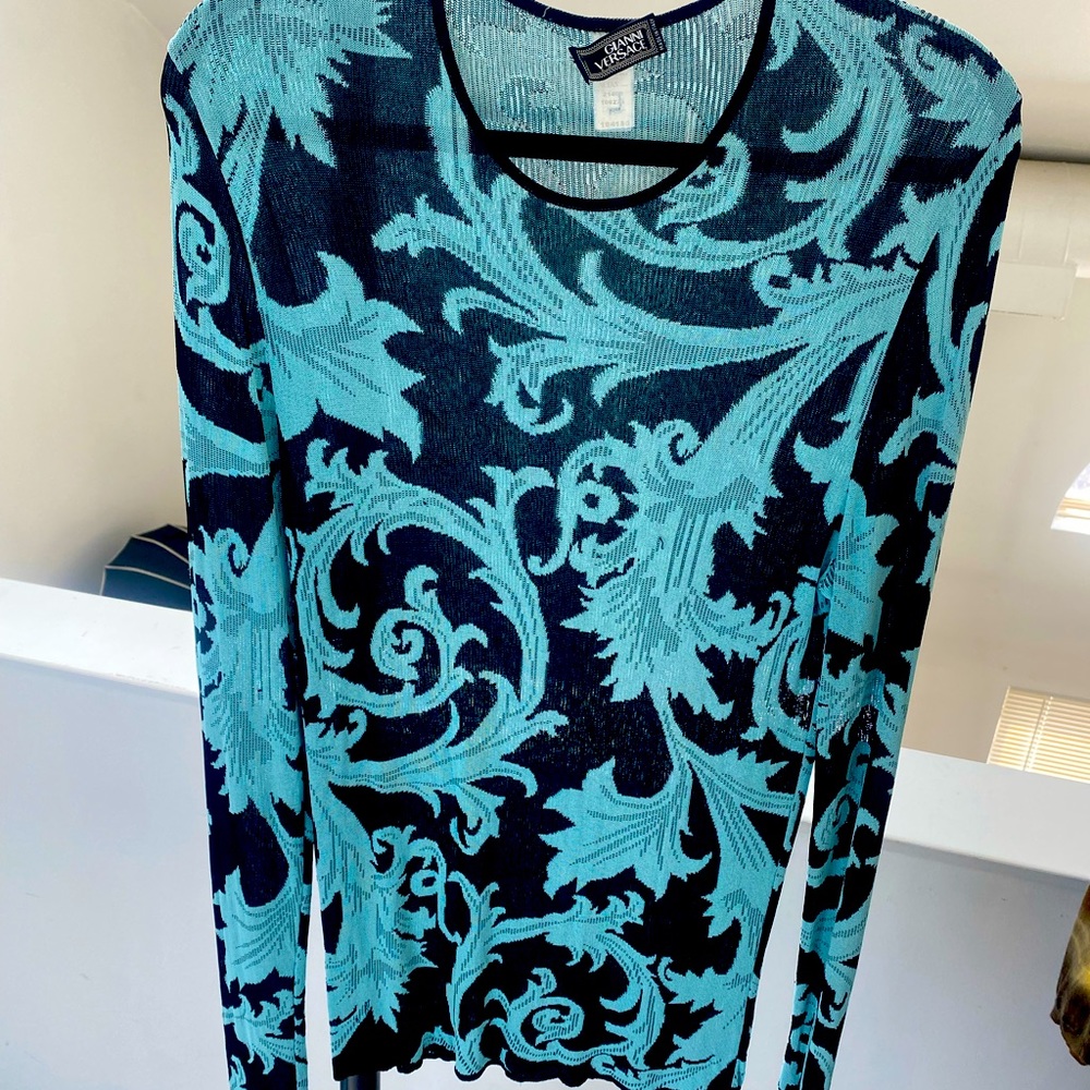 Vintage Gianni Versace Couture baroque turquoise men’s sweater long sleeve